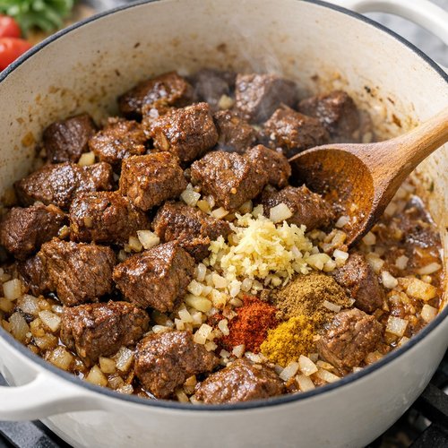 Step 4: Return the Beef and Add Aromatics